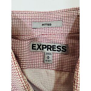Express Mens Fitted Red & White Patterned Long Sleeve Shirt Size M Christmas‎